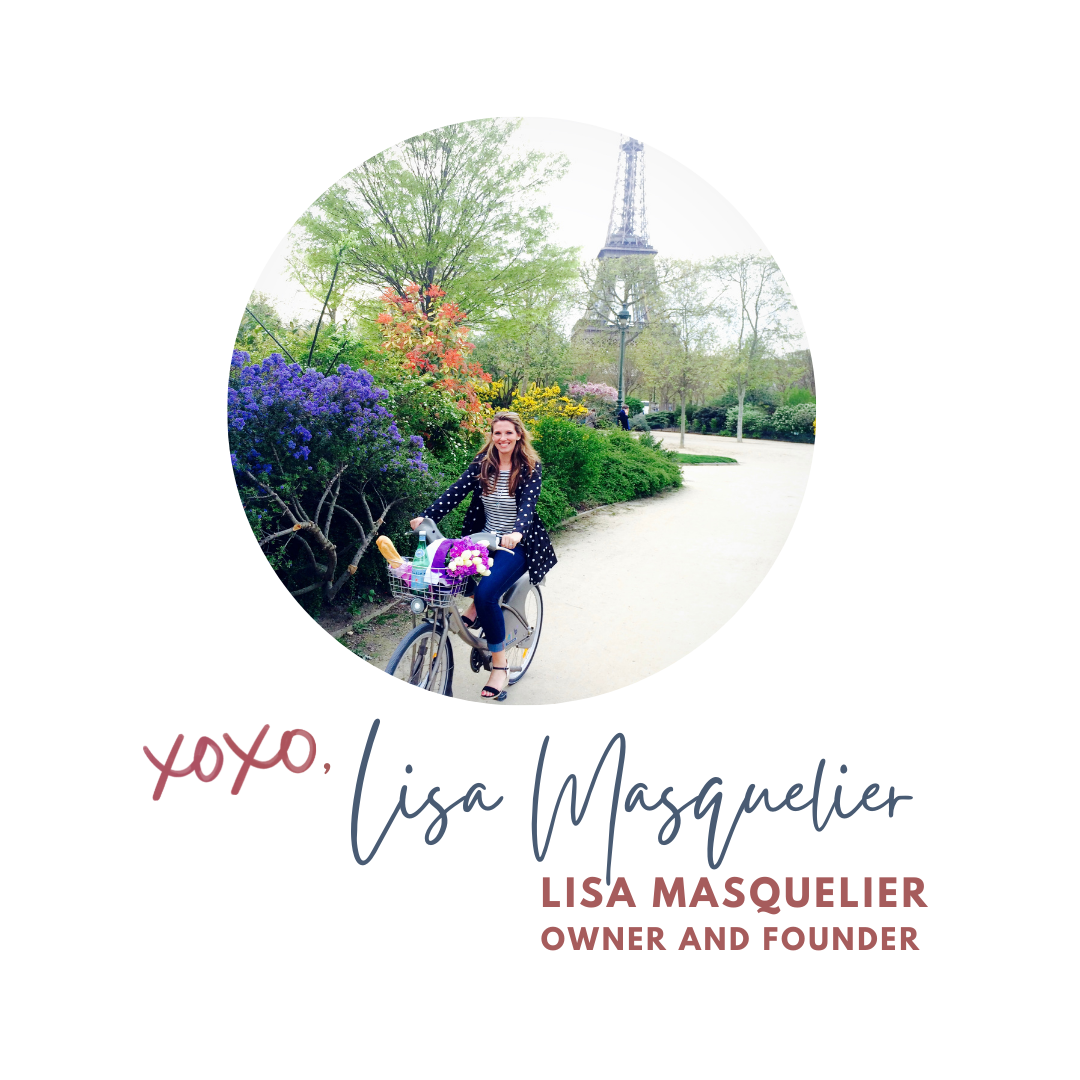 Lisa Masquelier Owner and Founder C'est La Tee Shop Woman on Bicycle Eiffel Tower Paris France