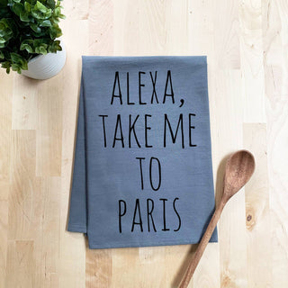 Alexa Take me to Paris gray tea towel