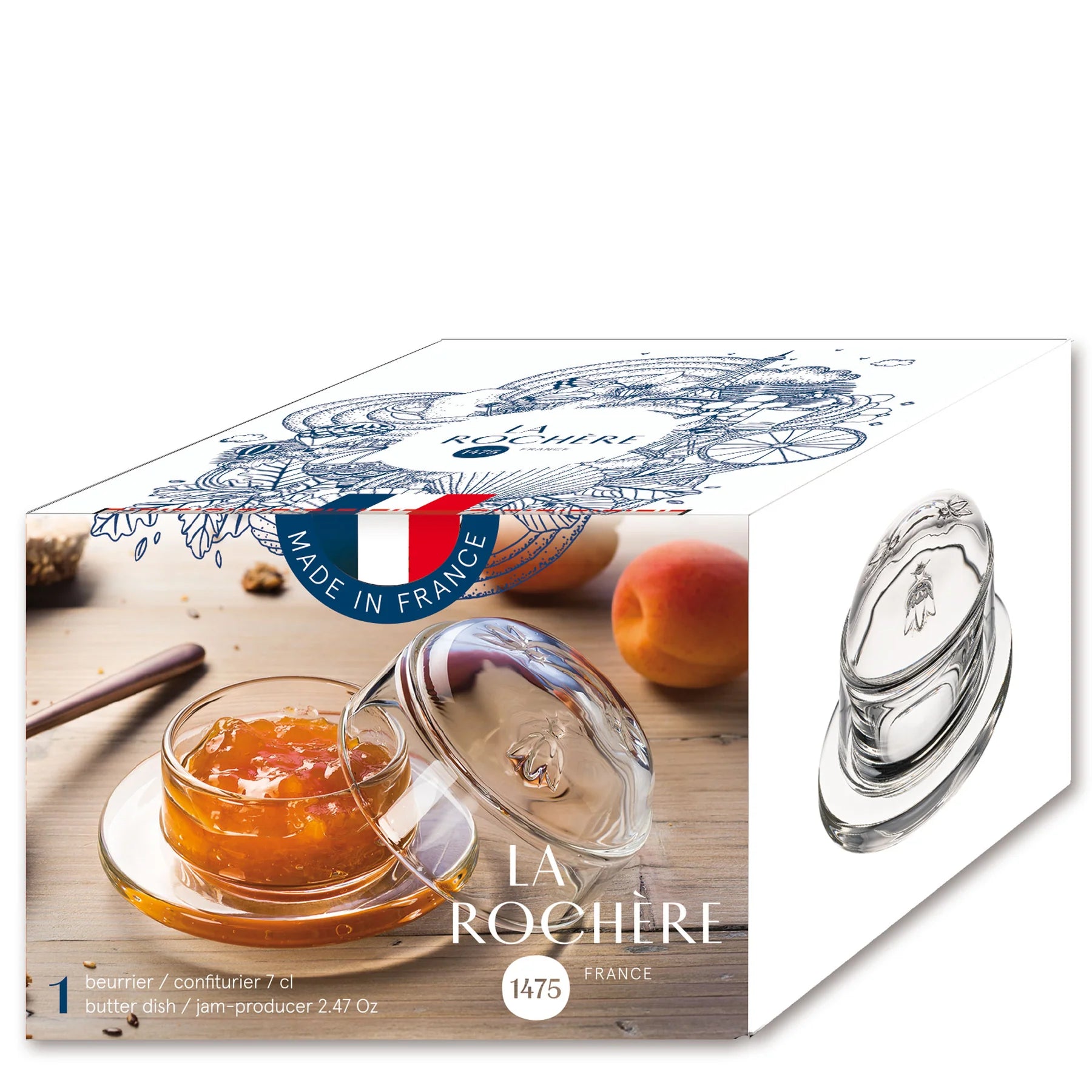 Clear Glass Bee Butter Dish by French Artisan La Rochere