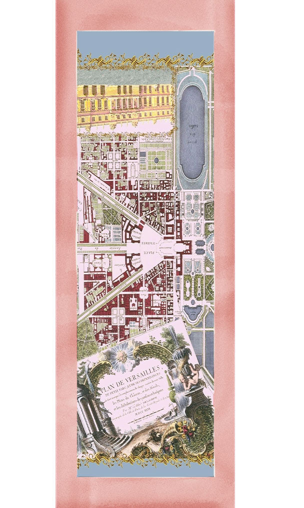 Map of Versaille Silk Scarf Imported from France with Rose Border Rectangle