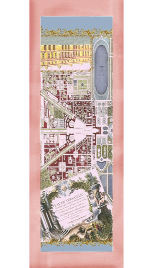 Map of Versaille Silk Scarf Imported from France with Rose Border Rectangle