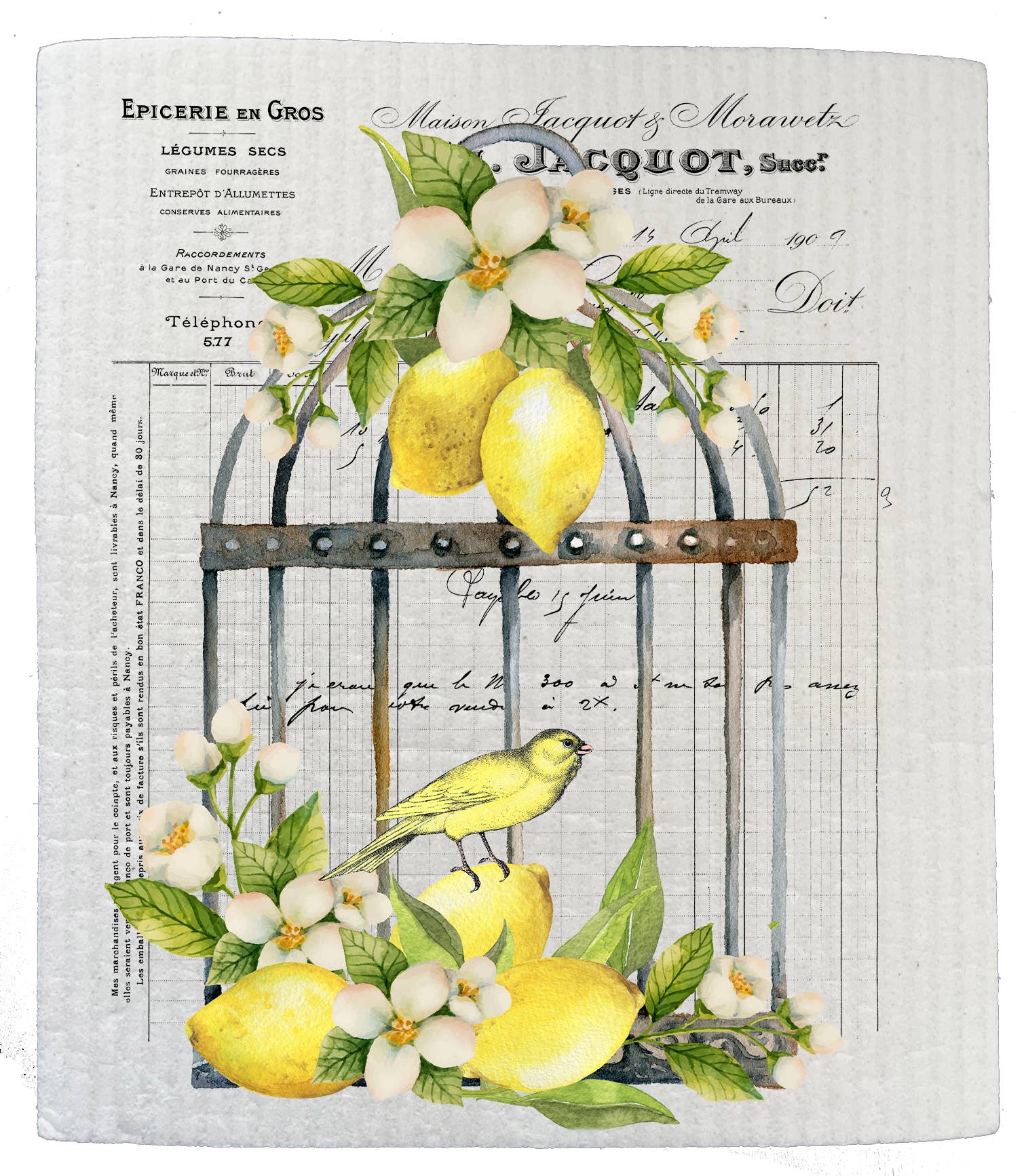 Swedish Dish Cloth - French Lemons Bird Cage Kitchen
