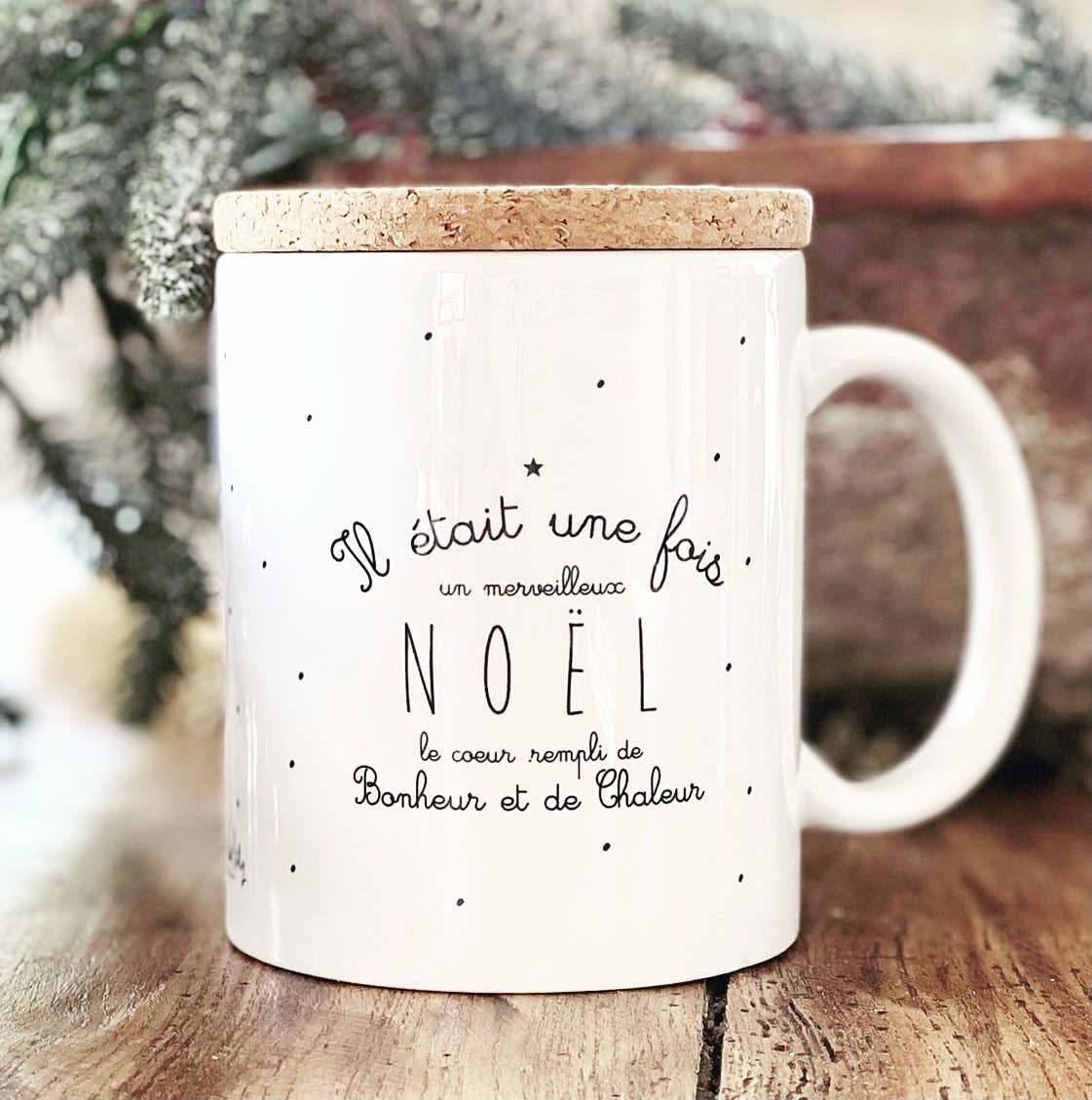 "Once Upon a Time Christmas" French Ceramic Mug with Cork Lid
