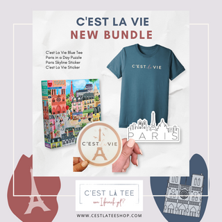 Bundle of Paris loving products C'est La Vie T-shirt, Paris Puzzle, Paris Skyline Sticker and C'est la Vie Sticker