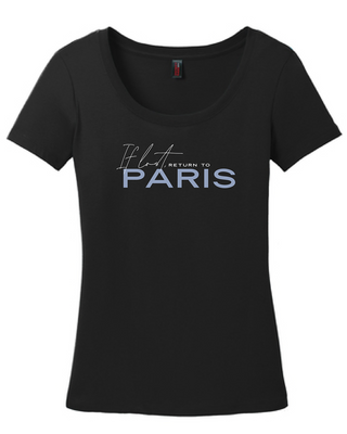 If Lost, Return to Paris Black Scoop Neck Woman's T-shirt