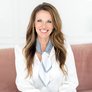 Woman wearing French silk Square Scarf