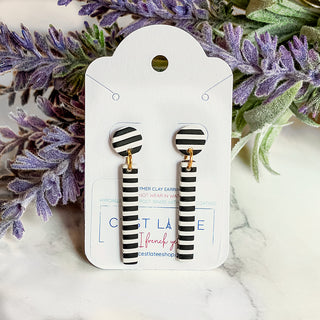French or Paris striped dangle polymer clay earring black and white