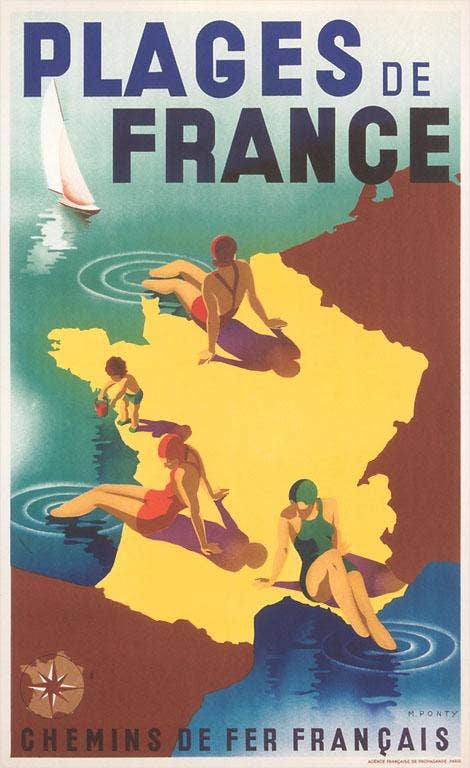 Postcard -  Beaches of France - Vintage Image
