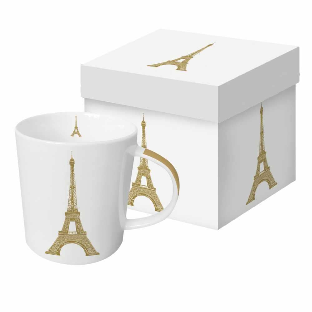 White Eiffel Tower Mug with Gold Eiffel Tower in a White Gift Box
